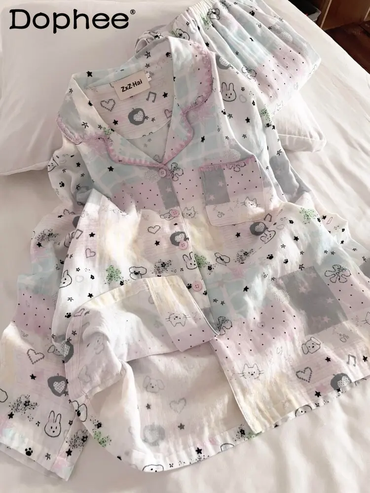

2025 New Cotton Autumn Winter Long Sleeve Cartoon Sweet Cute Homewear Soft Comfortable Turn-down Collar Casual Pajama Set