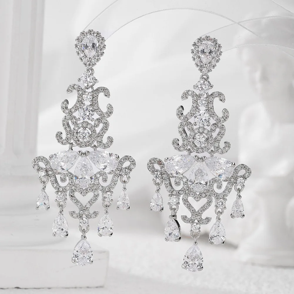 Missvikki New Luxury Romantic Sweet Drop Earrings Shiny Cubic Zircon Fashion Earrings For Women Bridal Wedding Party Accessories