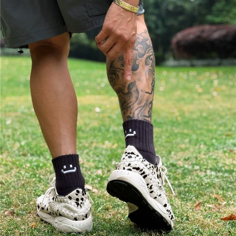 

1-Pair Unisex 100% Cotton Work Socks Extra-Padded, Knee-High Breathable Ankle-Length Casual Socks Ideal for Running and Cycling