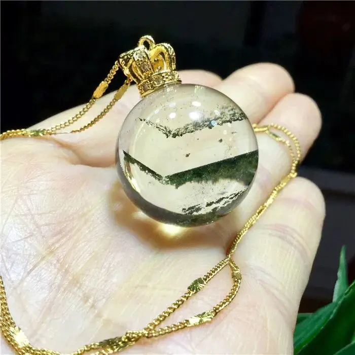 الطبيعية الخضراء شبح كريستال قلادة قلادة المرأة محظوظ نقل الفضة سلسلة الترقوة #5