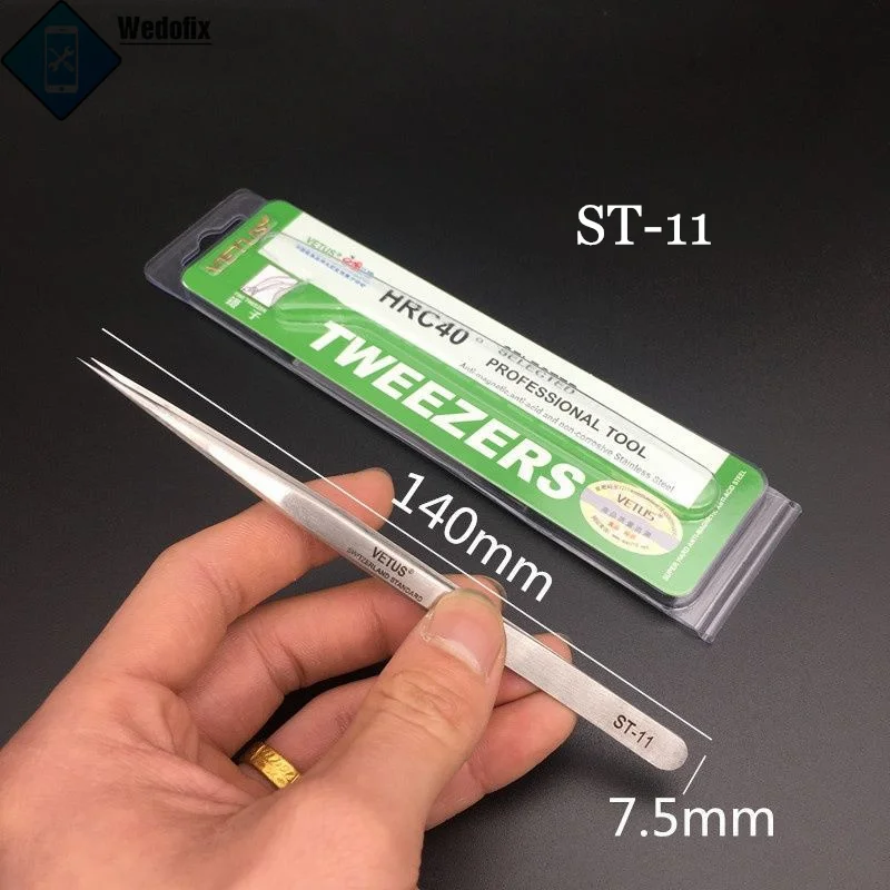 Original VETUS High Precision Stainless Steel Non-magnetic Tweezers with Straight Point Tips for Micro Soldering