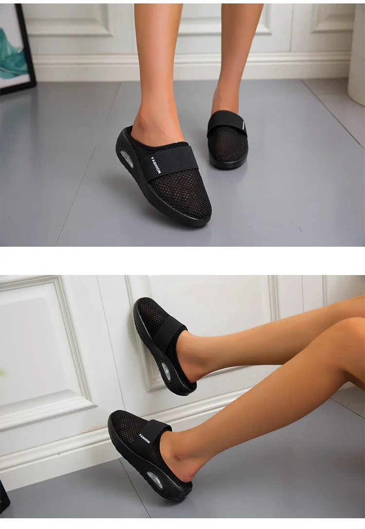 2025, Sommer europäische und amerikanische große Baotou-Halbhausschuhe für Damen, Mesh, ohne Absatz, Slip-on-Damenschuhe, flache Schuhe – Detail 31