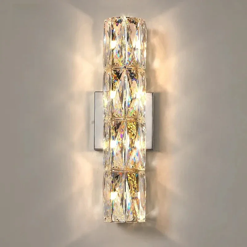 Crystal Cylinder Wall light Living room bedside long wall art light background wall villa light luxury luxury lights