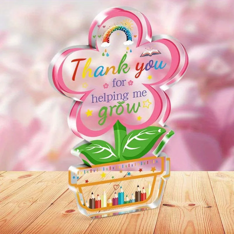 1 Teacher Appreciation Gifts Keepsake, Thank You for Helping Me Grow Acrylic Plaque Sign for End of the Year Teacher
