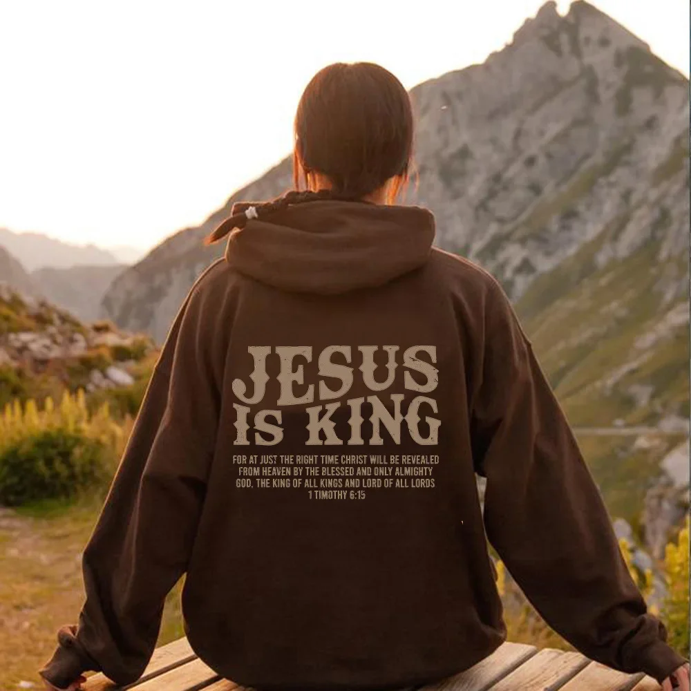 JESUS IS KING New Autumn and Winter Loose Hip-hop Ins Hoodie Amazon Plus Velvet Solid Color Letter Print Street Sweater