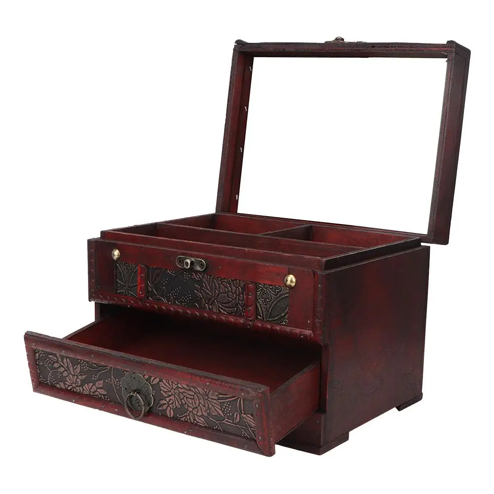 Classic Wooden Jewelry Box with Mirror & Drawer Mother's Day Gift for Women Girls