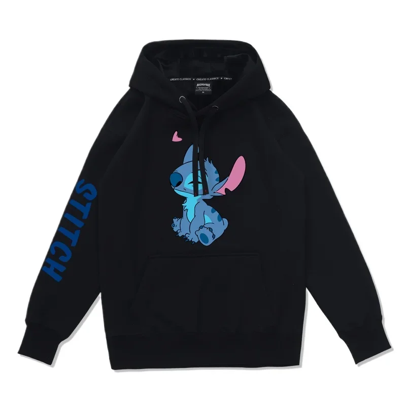 2024 Spring Autumn Winter Disney Stitch Cartoon Couple Hoodie for Women Thin Loose Hooded Pullover for Men and Women