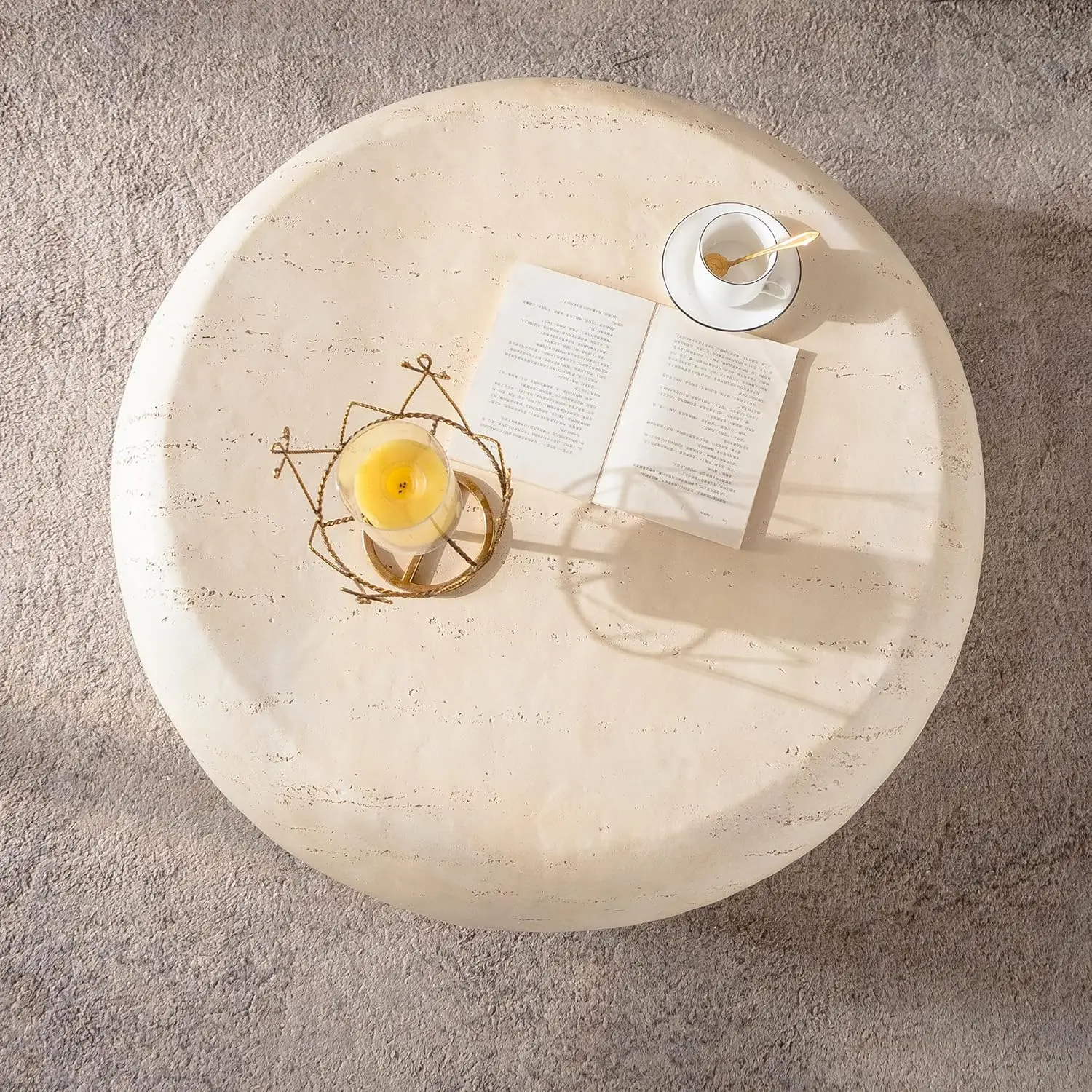 35.43" Round Coffee Table Magnesium Oxide Center Table For Living Room, Mid-Century Modern Faux Stone Tea Table For, Customized