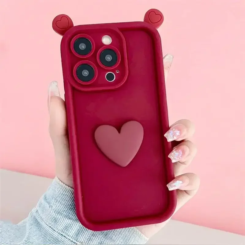 3D Love Heart Ear Case For Xiaomi Mi 11 Lite 5G NE 12T POCO F5 F3 F4 X5 X3 X4 GT M3 Pro Redmi Note 12 Turbo 10 5G 11T Pro Cover