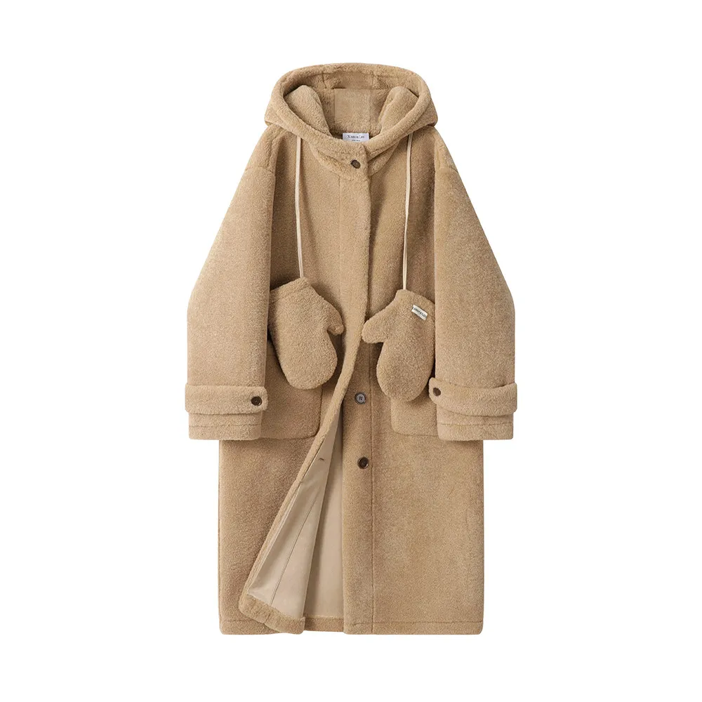

Women Long Sherpa Coat Hooded Thick Fleece Lined Teddy Jacket Loose Fit Winter Warm Outerwear
