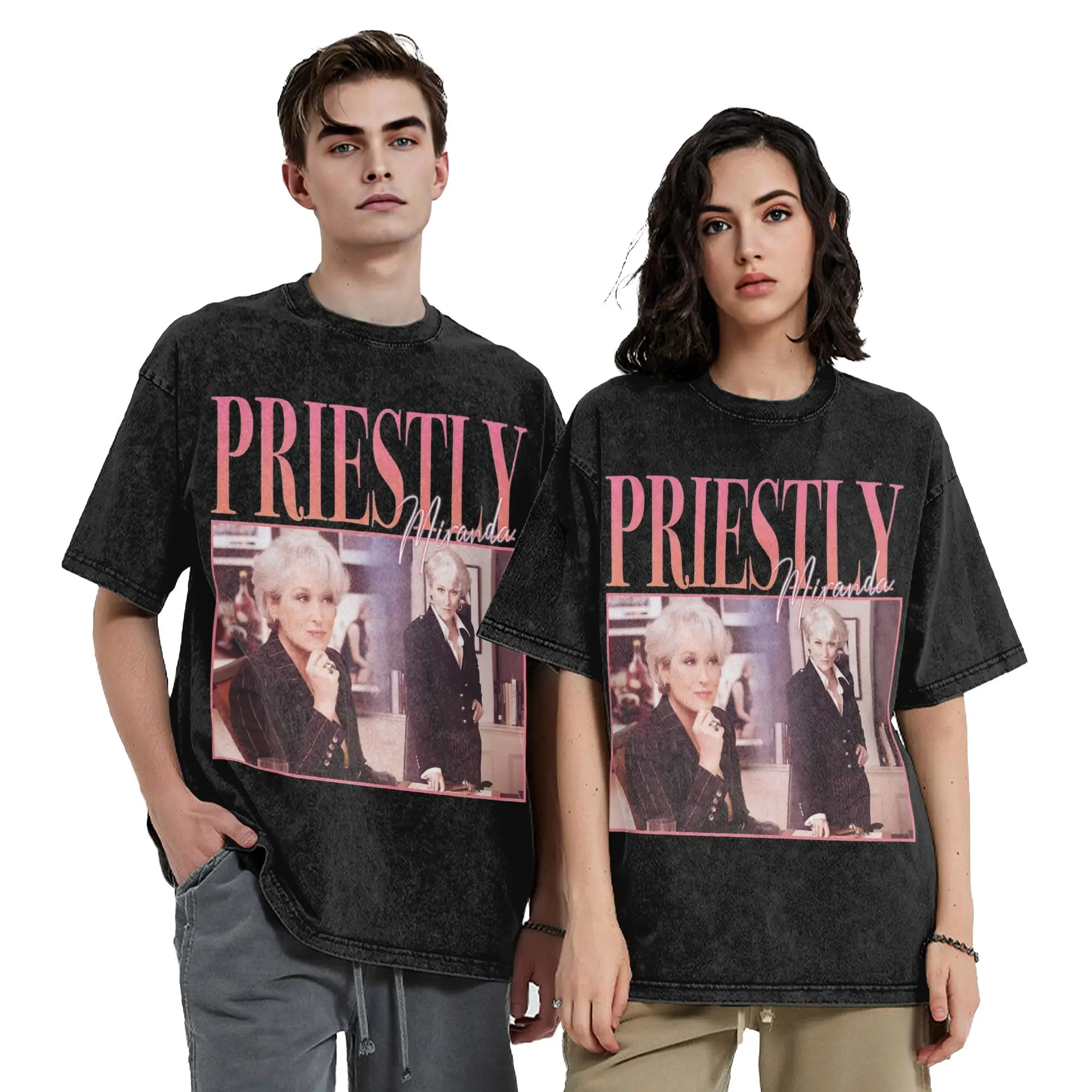 Washed T Shirts Miranda Priestly Hip Hop Vintage T-Shirts Oversize  Streetwear Short Sleeve Summer Tops Tee Shirt Men Women