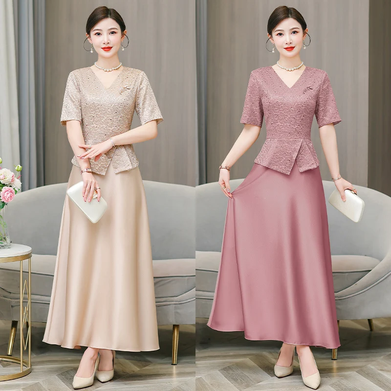 Elegant Young Style Wedding Dress for Mother of the Bride Commuter Style Straight Cut Polyester Fiber Mid-Length Skirt