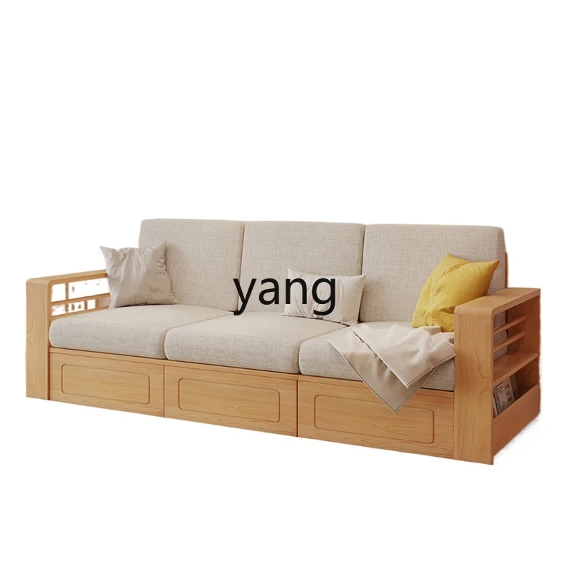 

LMM New Chinese Style Solid Wood Sofa Drawer Storage Fabric Sofa Cotton Linen Combination