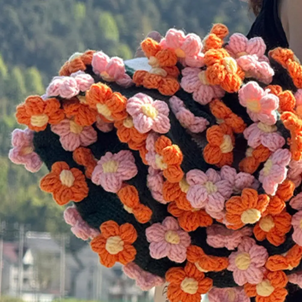 Crochet Bouquet Blanket Ultra-soft Crochet Blanket Handmade Crochet Daisy Bouquet Blanket Floral Throw for Sofa Bed Cozy