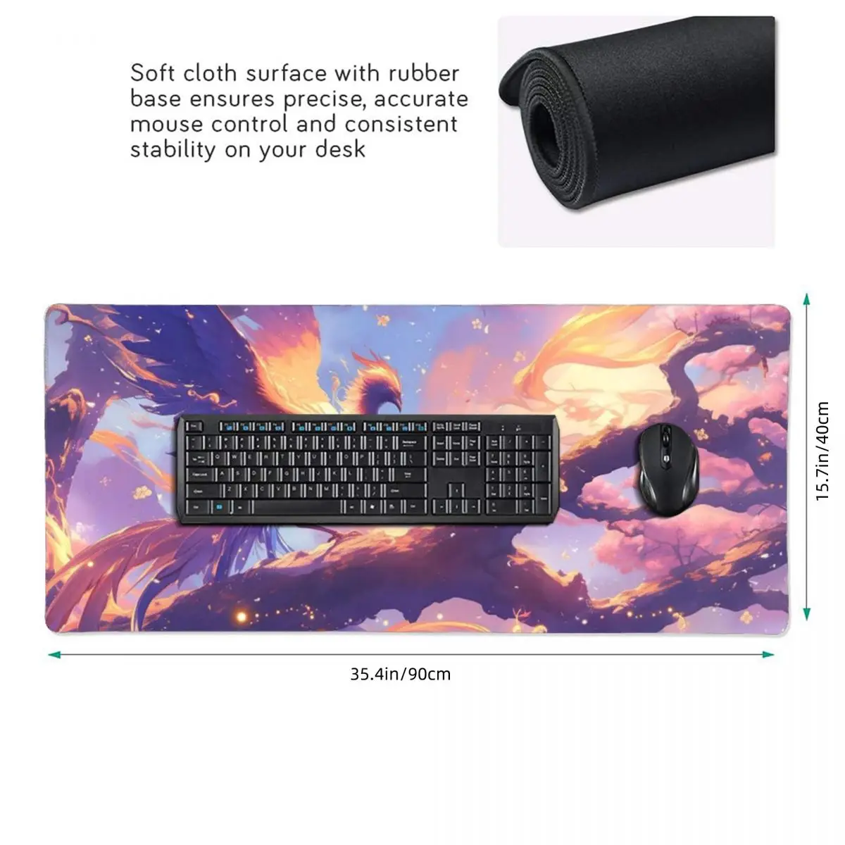 Phoenix And Flower Large Mouse Pad Computer Keyboard Mouse Mat Gaming PC Laptop Desk Mat Office Table Mats