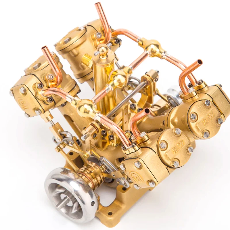 RW-V4 Mini V Type 4 Cylinder Steam Engine Model Metal Steam Engine Mechanical Toy