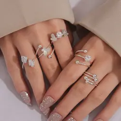 5 Pieces Jewelry Silver-color Shaped Butterfly Zircon Women Party Travel Fashion Gorgeous Elegant Silver-color Rhinestone