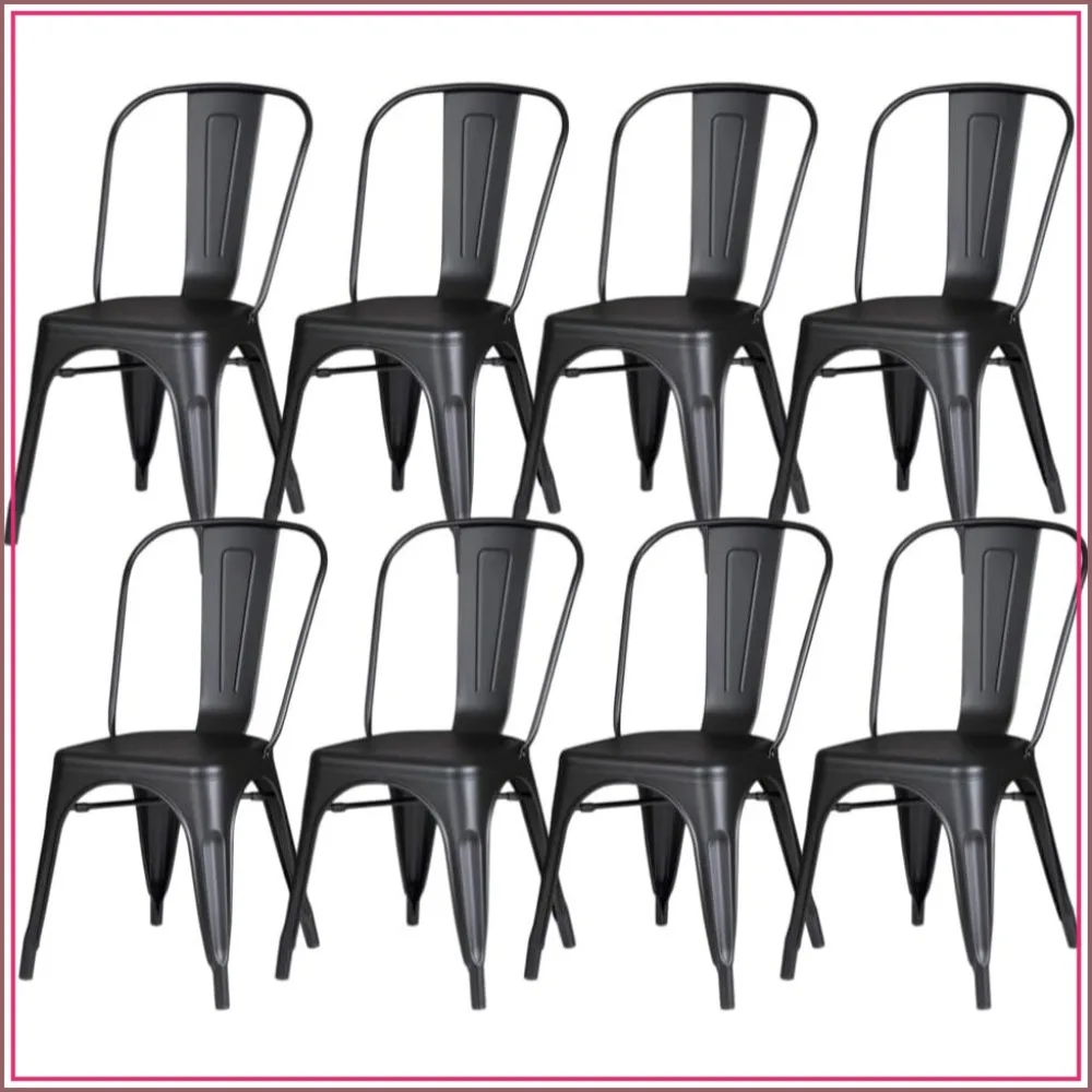 Metal Dining Chairs Set of 8, Stackable, Midnight Matte Black