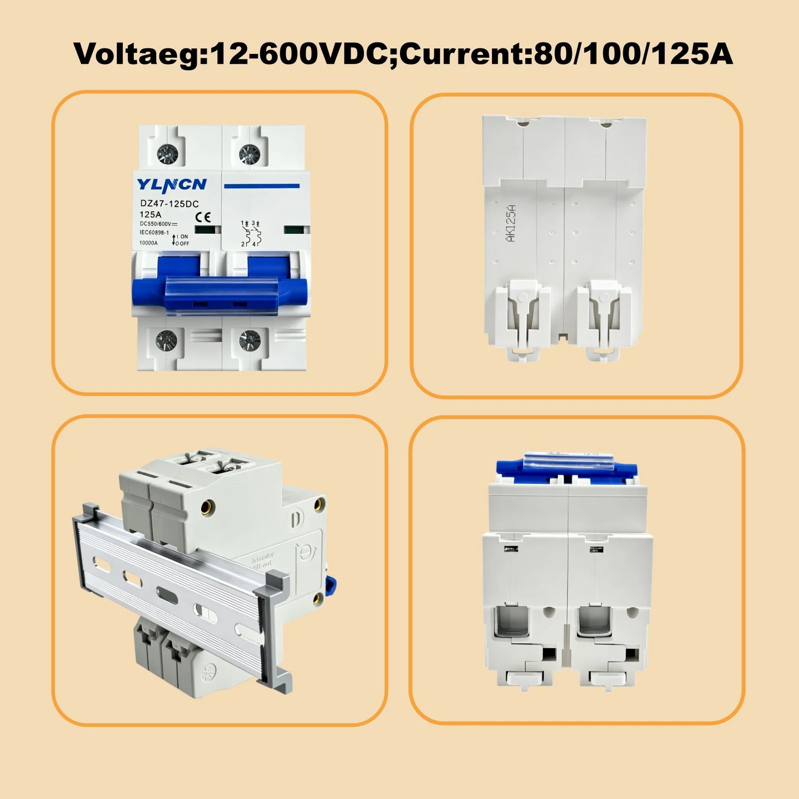 Solar DC Circuit Breaker 2P 500VDC for DC Battery System Home Panel Inverter Short Current Protection Overload Protector