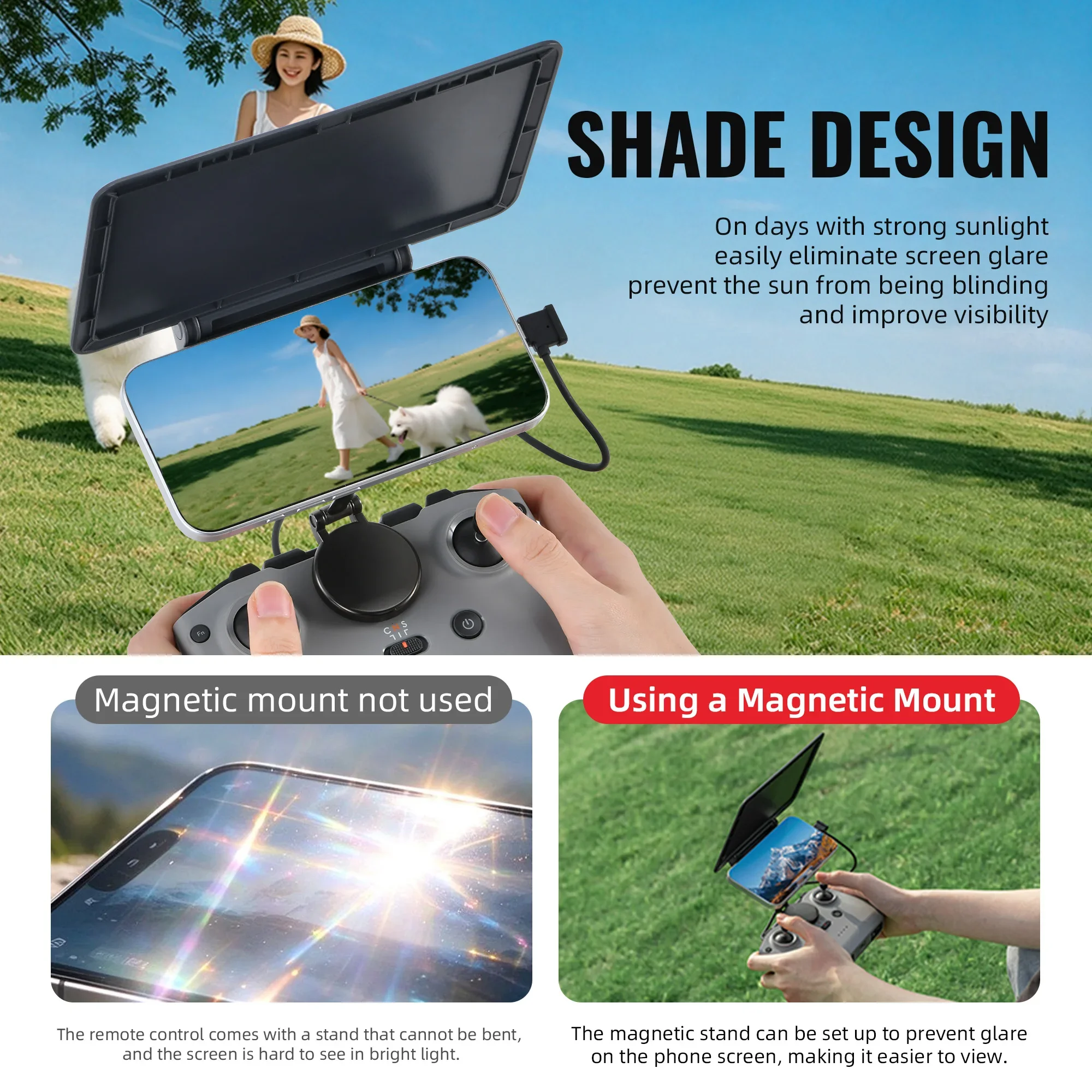 2-in-1 Magnetic Phone Mount Folding Sunshade for DJI RC-N1/N2/N3 Remote Controller Anti-Glare Sun Visor 360° Adjustable Sun Hood