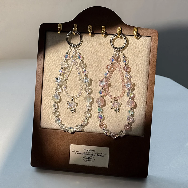 Exquisite Butterfly Crystal Mobile Lanyard Strap Hand-beaded Bag Pendant Portable Anti-Lost Phone Hand Rope Ornament