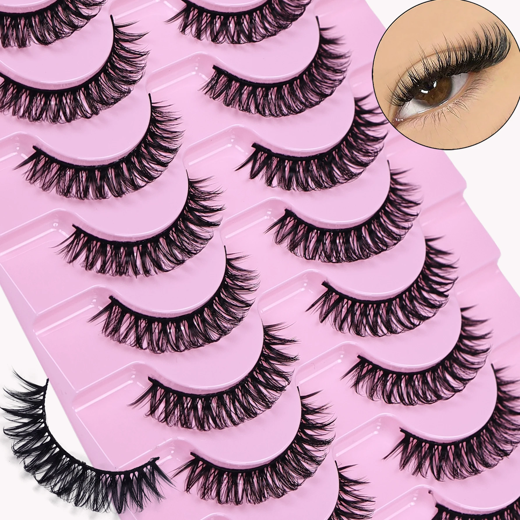 10 Pairs D Curl Lashes Fluffy Volume False Eyelashes Dramatic Cat Eye Fake Lashes Reusable Faux Mink For Daily Party Eye Makeup