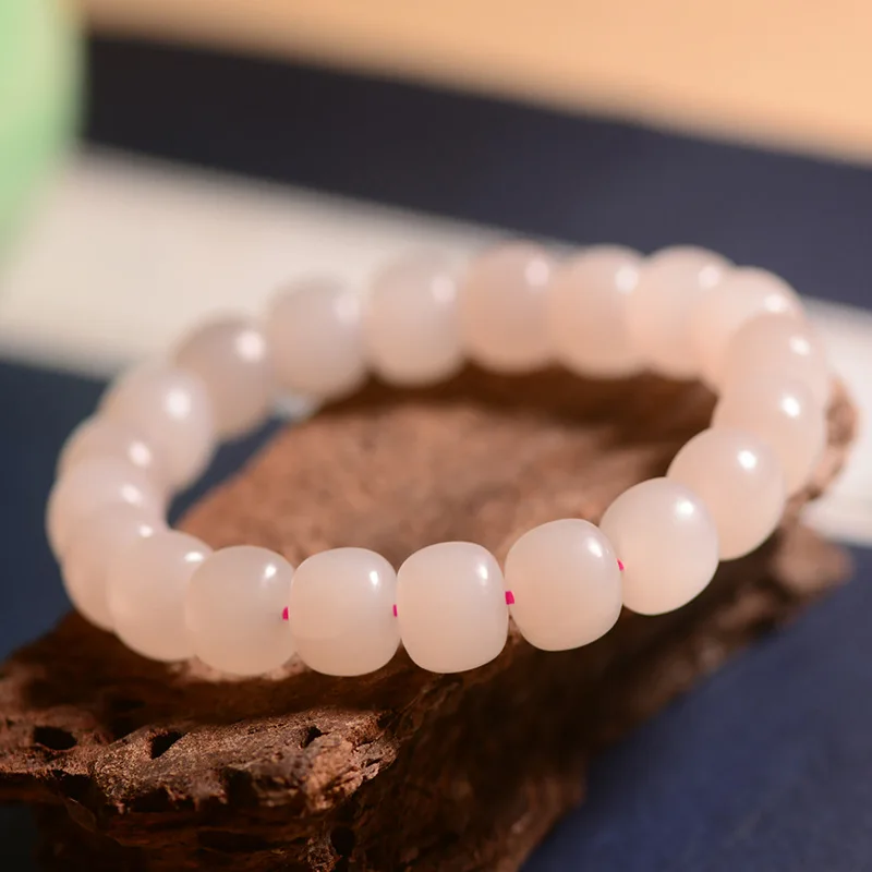 

Natural Hetian Root Powder Transfer Bracelet Jadeite Women'S Sugar White Jade Old Style Bead Necklace