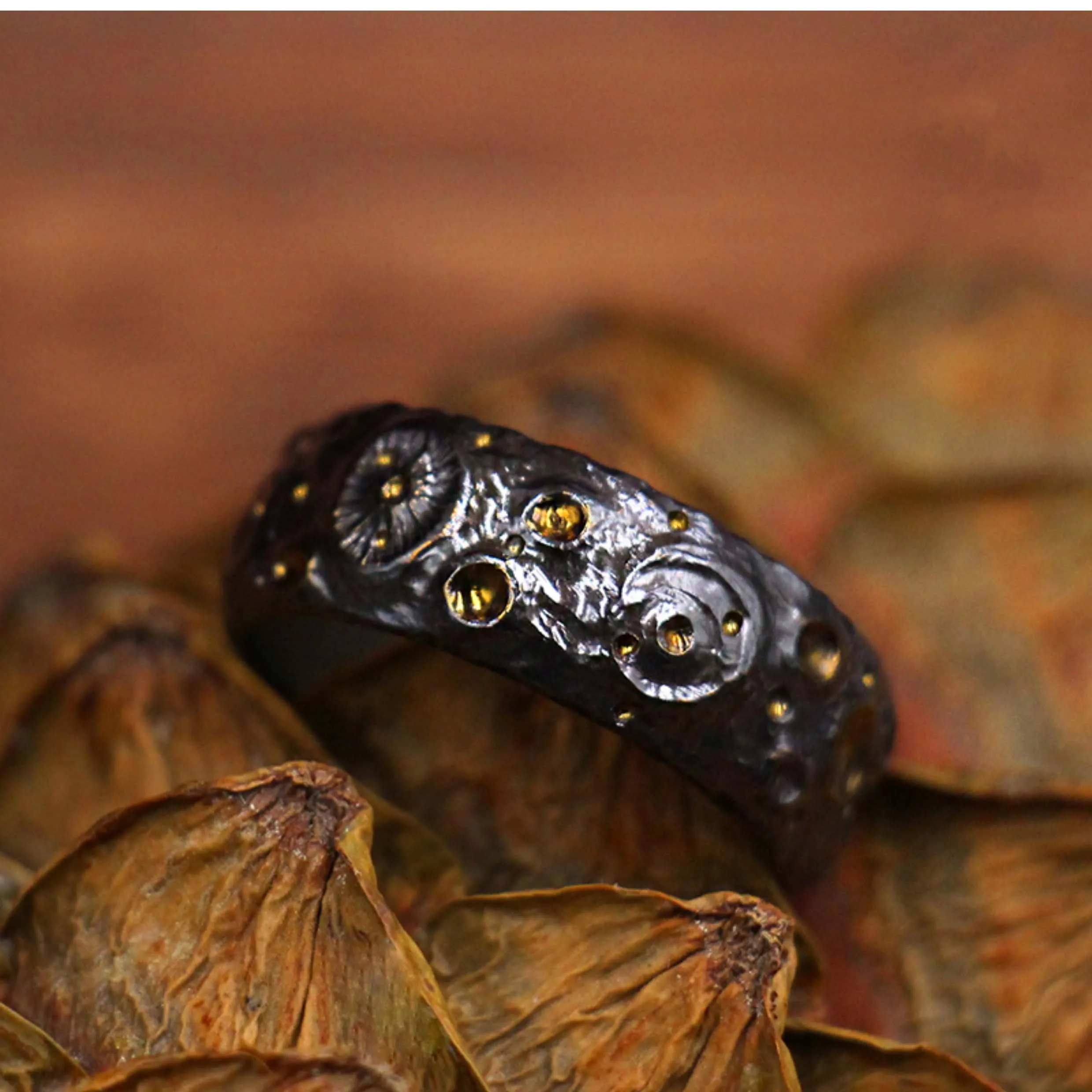 1 Piece Titanium Alloy Hand Engraved Starry Night Ring