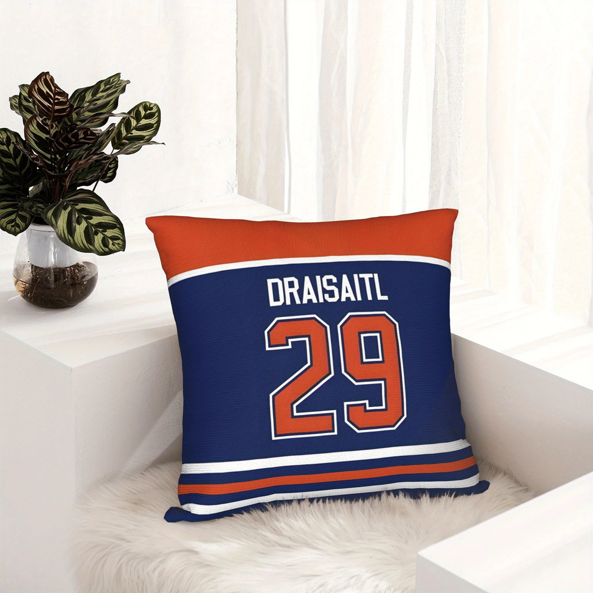 1pc Extreme Sports Pillow Cover, Navy Blue & Orange Number 29 Jersey Design, Bold Color Sports Theme Room Decor