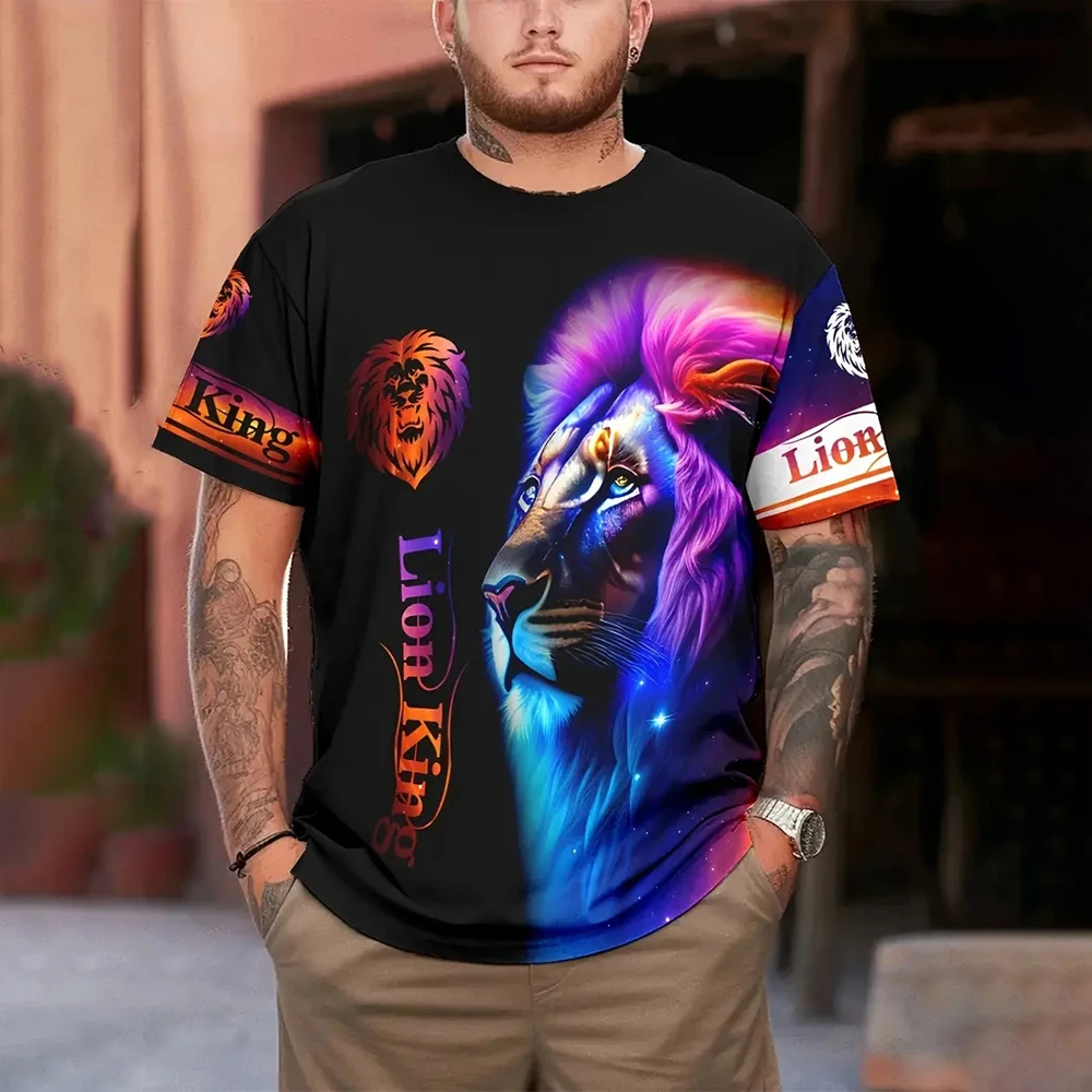 

2024 New 3d Lion Pattern Print Men's T-Shirt New Summer Quick Dry Short Sleeved T-Shirt For Men Fashion Loose Oversized Tees Top