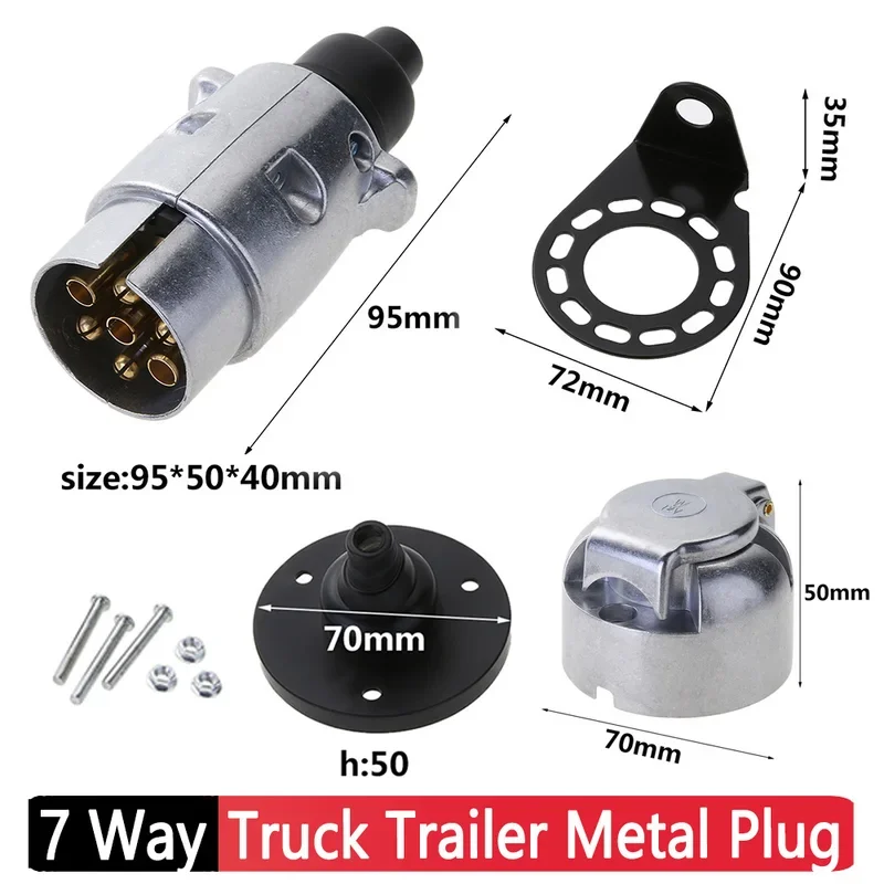 7 Way RV Boat Truck Trailer Metal Plug Connector Adapter Socket Kit 12V European RV Modified Trailer Socket Pure Copper Contact