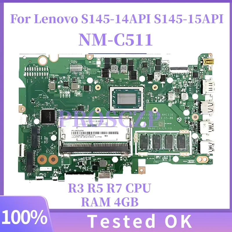 NM-C511 Mainboard For Lenovo S145-14API S145-15API Laptop Motherboard With AMD R3 R5 R7 CPU,RAM 4GB 100% Test Ok