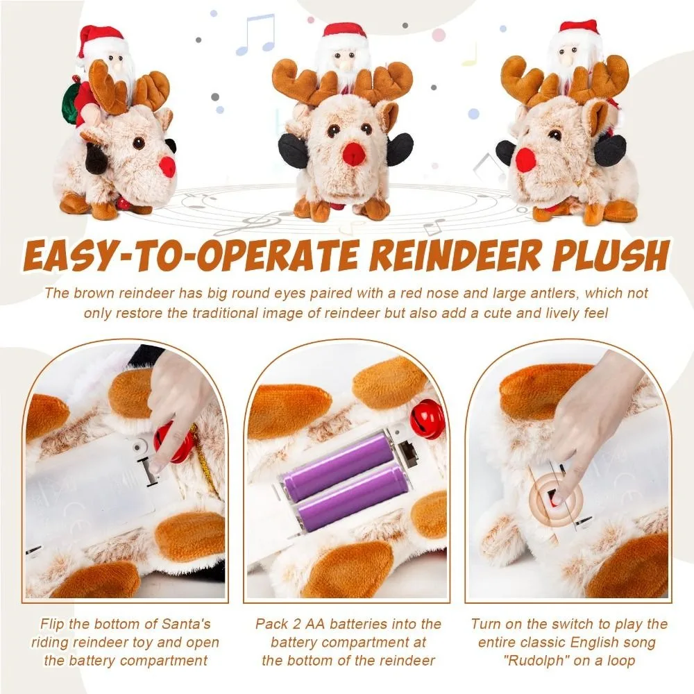 Electric Santa Riding Reindeer Toy Animated Musical Animated Christmas Decoration Window Decor Style Motion Activated