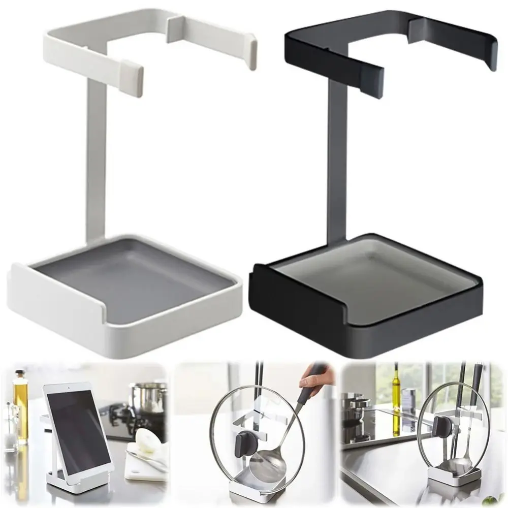 Multi-Function Pot Cover Shelf Tableware Storage Countertop Organizer Lid and Spoon Rest Holder with Tray Durable