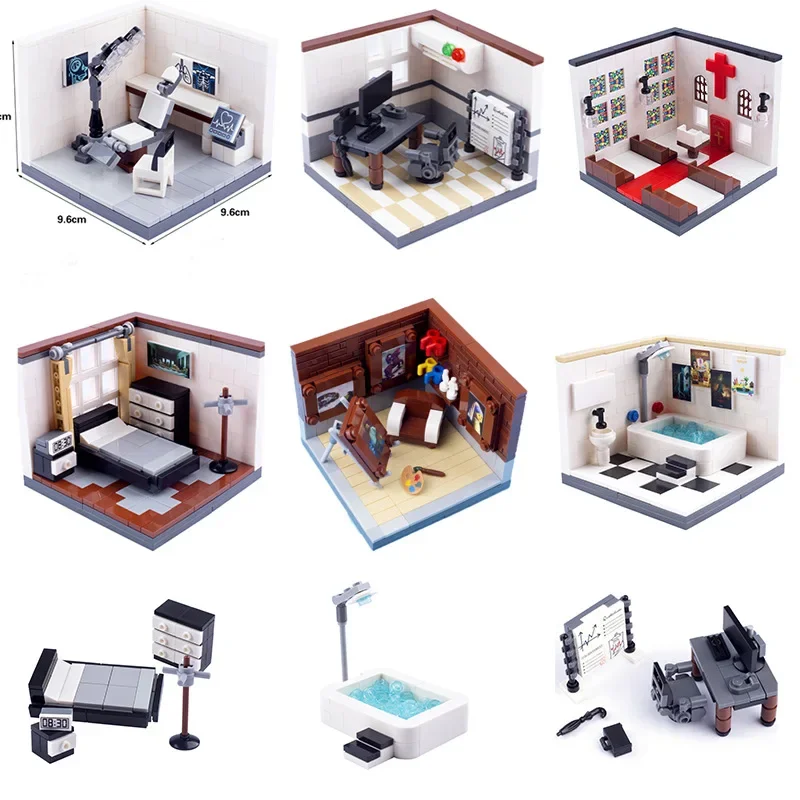 City MOC Small Particle Scene Building Church Office Hospital Assembling Building Block Compatible DIY Model Brick Kids Toy Gift