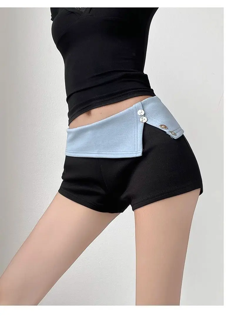 American Sports Retro Contrasting Hip-Packing Hot Pants For Women With Sexy Flip Hot Button Design Shorts