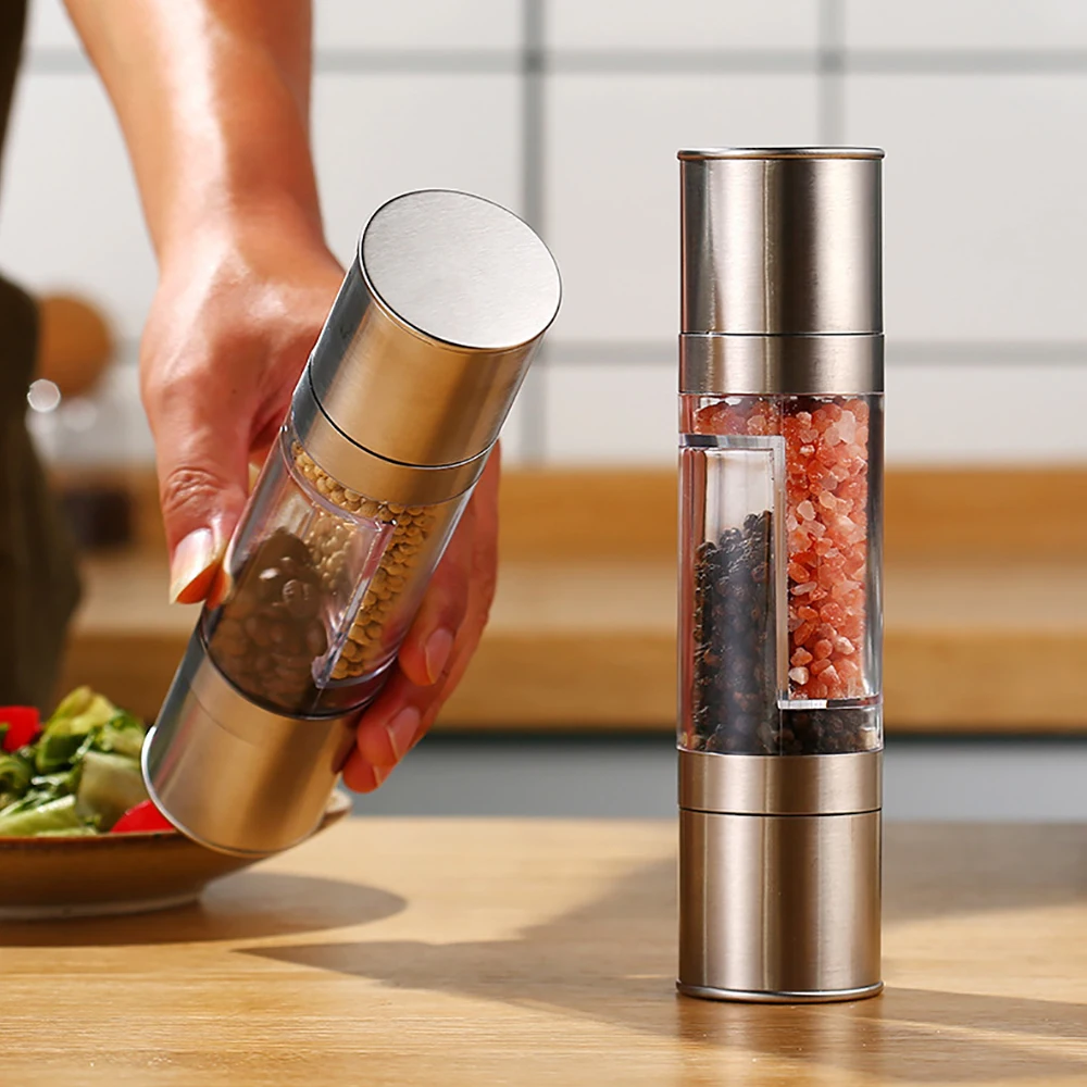 2 In 1 Adjustable Premium Salt And Pepper Grinder Double Head Pepper Mill Pepper Crusher Manual Mill Shakers with Ceramic Blades