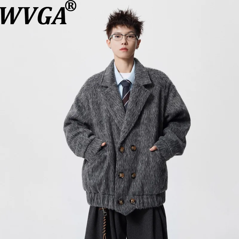 

WVGA осень-зима новая мужская шерстяная куртка с отложным воротником и длинными рукавами нишевая шикарная повседневная модная короткая куртка уличная одежда Ins W15838