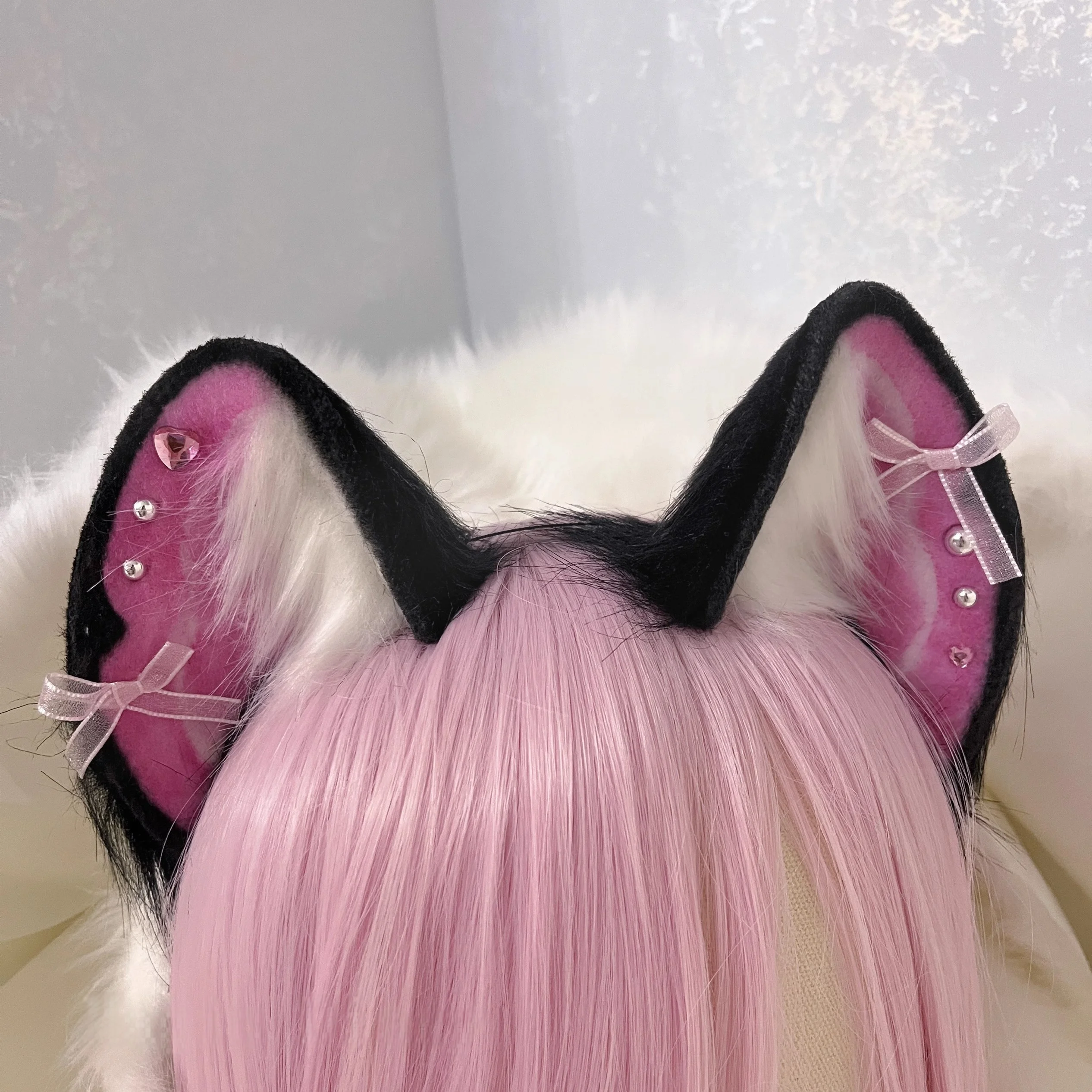 New Handmade Cute Furry Cat Ear Handband Cat Girl Y2K Pink Realistic Headpiece Lolita Maid Party Cosplay Hair Props