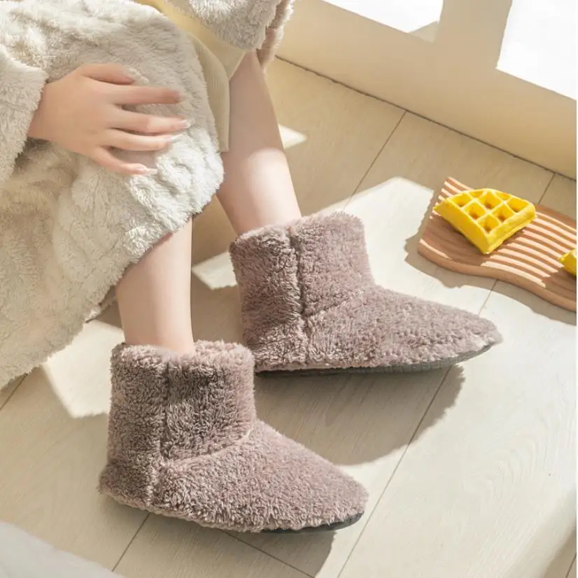 Warm Faux Fur Slippers Women Men Winter Shoes Indoor Home Soft Plush Footwear Solid Color Girls Boys House Floor Fluffy Boots