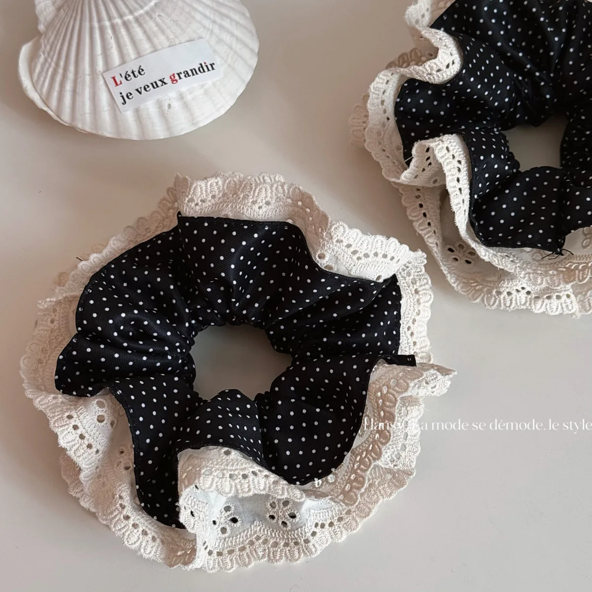 Korean Fabric Polka Dot Scrunchies High Elastic Hair Ties for Women Ponytail Bun Maker Vintage Hair Accessory