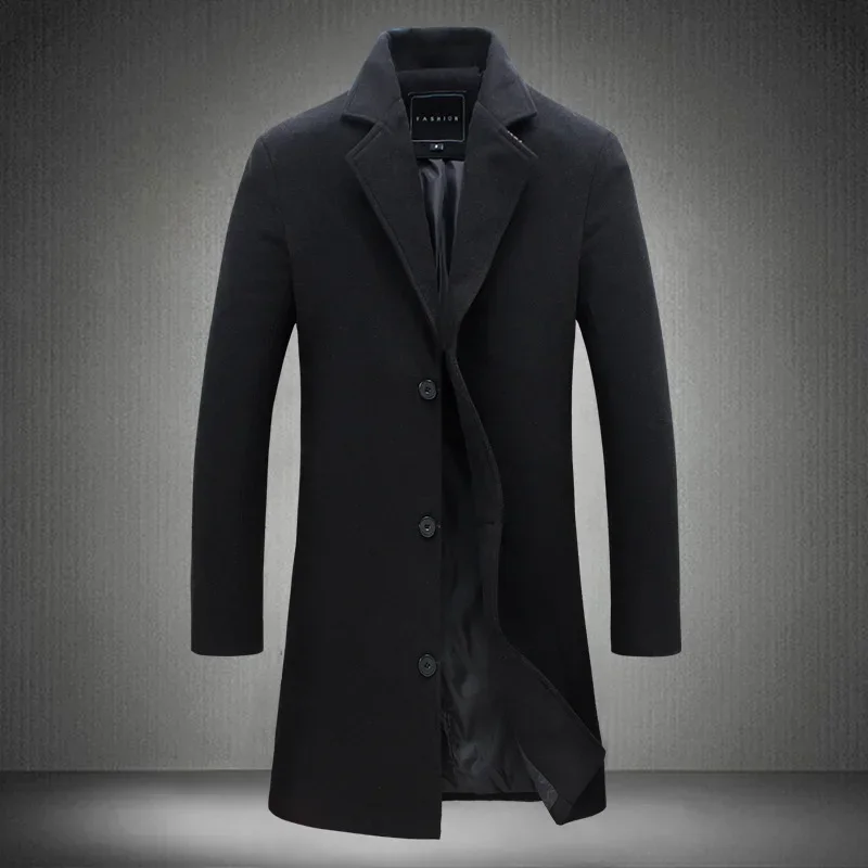 Trench Men Mid Length Coats Turn Down Collar Full Sleeve Single Breasted Jackets Casual Regular Open Stitch Autumn Winter