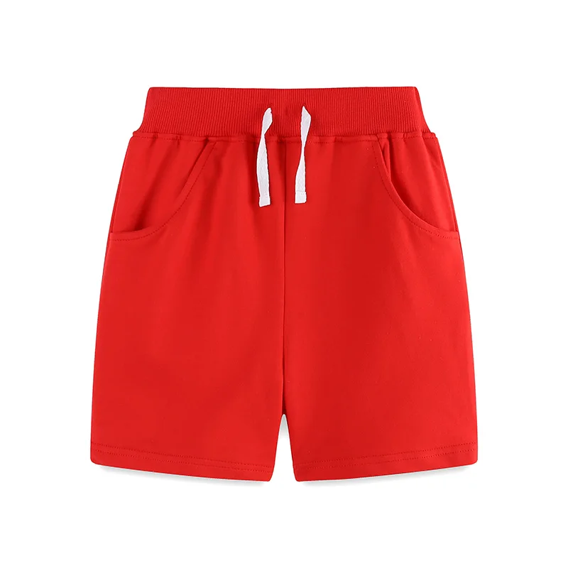 Single piece summer children's shorts with red pockets, fake drawstring, elastic middle pants 2-7Y