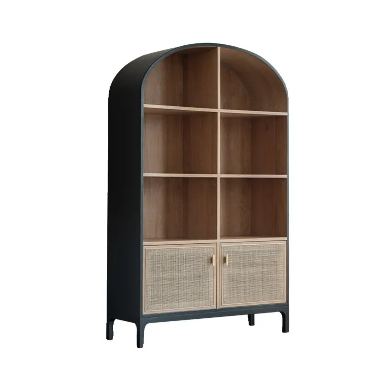 

Quiet wind bookshelf living room solid wood bookcase against the wall white oak shelf rattan display
