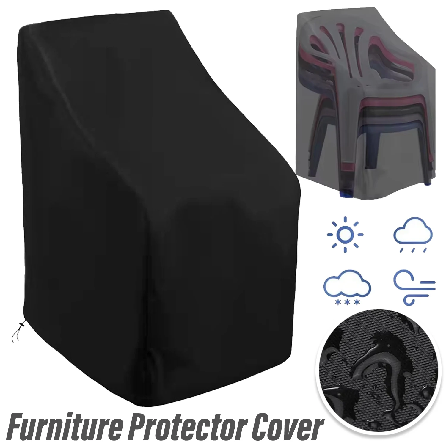 

Waterproof Dust-proof Furniture Protector Cover with PVC Coating, Polyester Chair Cover for Outdoor Use in Patio Garden Backya