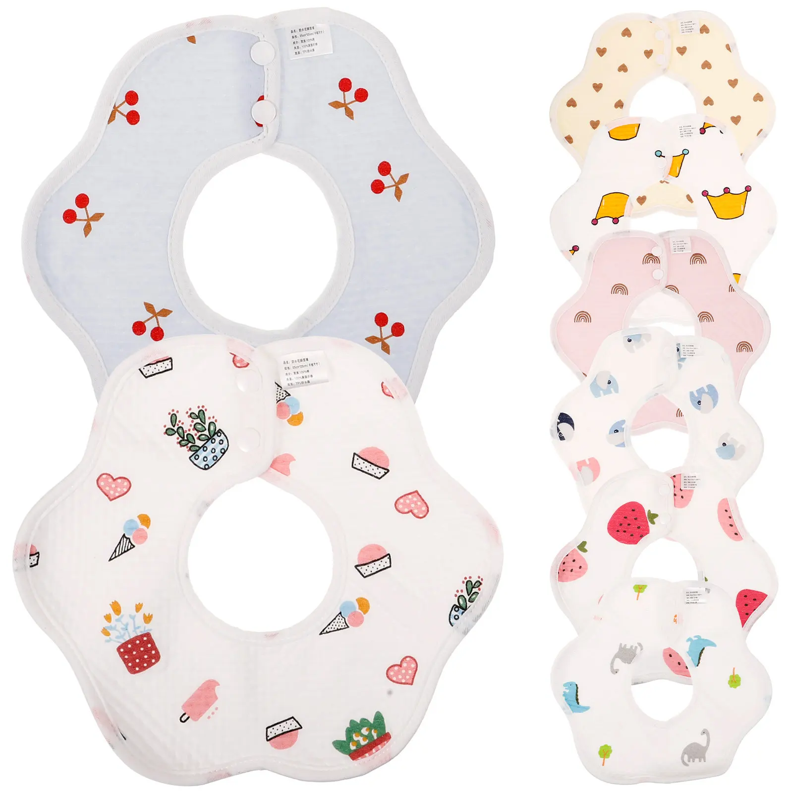 

8pcs Baby Bibs Cotton Feeding Drooling Toddler Newborn Girl Boy Saliva Towel Soft Waterproof Knit Petal Snap Closure