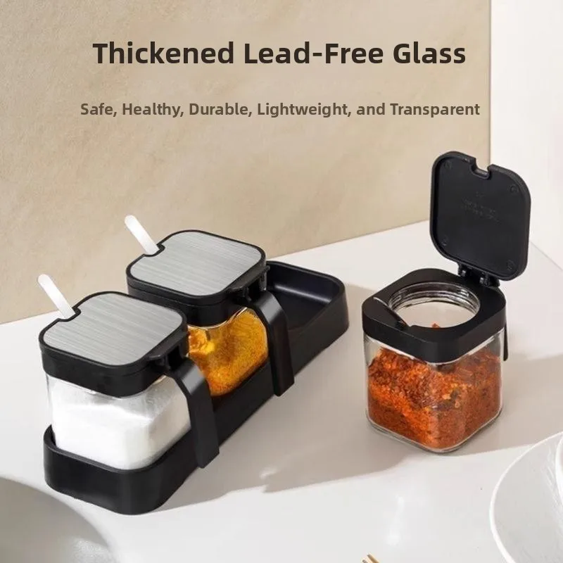 Large Capacity Kitchen Salt Shaker Set 304 Stainless Steel Glass Home Use Seasoning Bottle Spice Jar Storage Salt Seasoning G...
