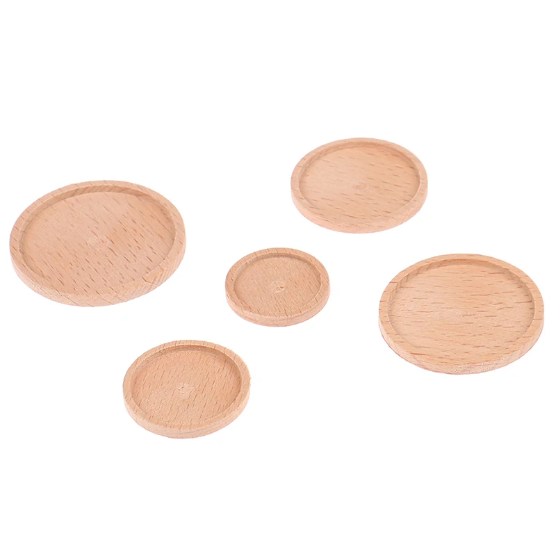 1:12 Dollhouse Round Wooden Plate Miniature Dessert Food Tray Kitchen Tableware Model DIY Dolls Play House Accessories