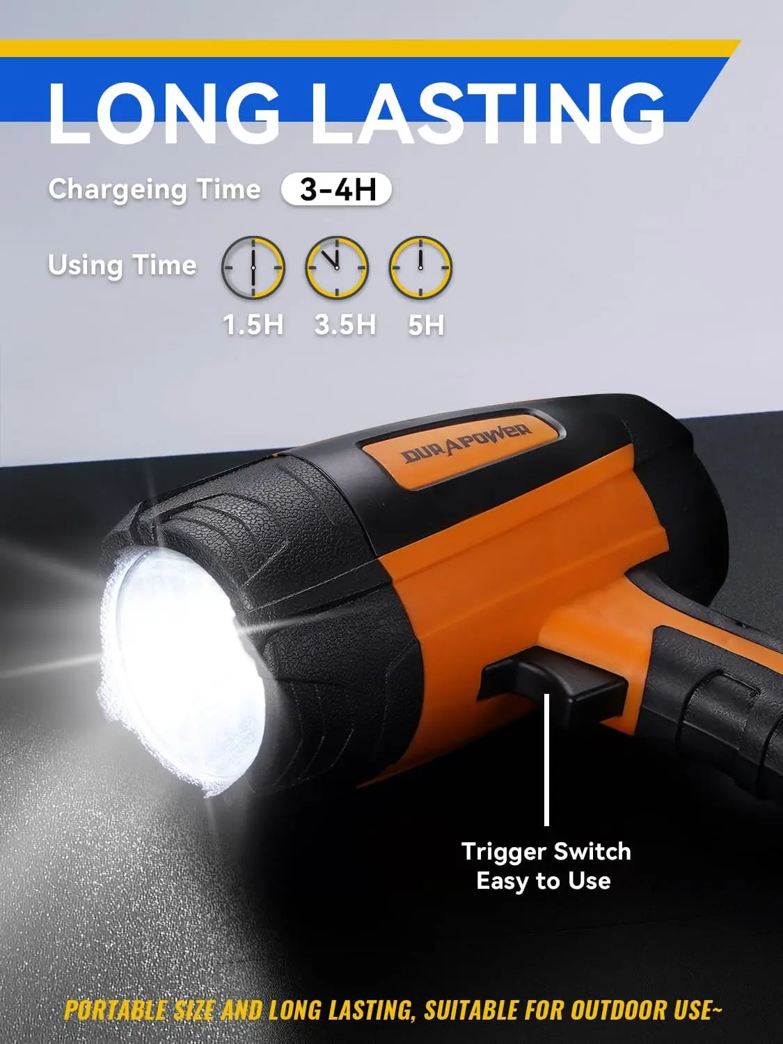 كشاف LED قابل لإعادة الشحن بقوة 500 لومن، مصباح يدوي مقاوم للماء IPX2 للاستخدام الداخلي والخارجي - برتقالي