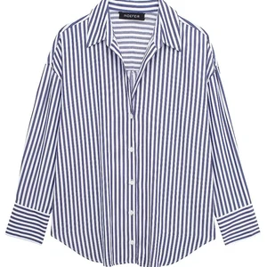 Trafik çizgili gömlek, baskı, kadınlar için, uzun kollu, v yaka, büyük beden, ilkbahar ve yaz aylarında ofis modası, 2021 Kadın çizgili levrek gömleklerinin en iyi 10 satışı-no. 8